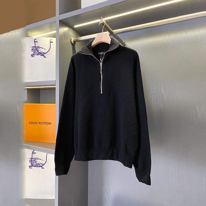 chanel metiers d'art half zip stand collar knit sweater